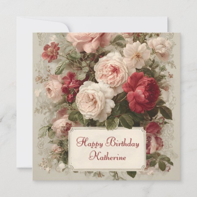 Vintage Blommigt Bouquet med Anpassningsbar Text (Framsida)