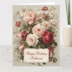 Vintage Blommigt Bouquet med Anpassningsbar Text Kort