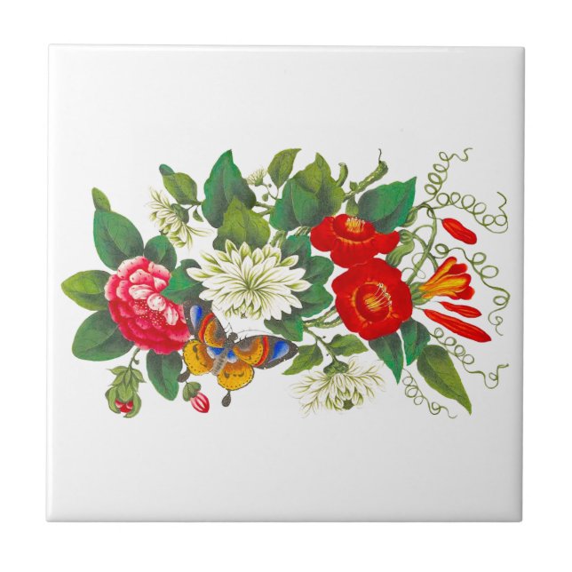 Vintage Blommigt Bouquet och Butterfly Backsplash Kakelplatta (Framsidan)