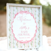 Vintage Blommigt Bow Baby Shower Välkommen