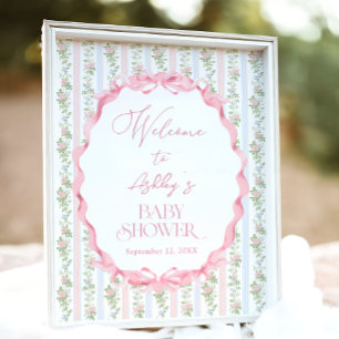 Vintage Blommigt Bow Baby Shower Välkommen Poster