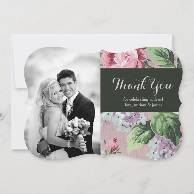 Vintage Blommigt Bröllop-fototackkort Inbjudningar (Framsida)
