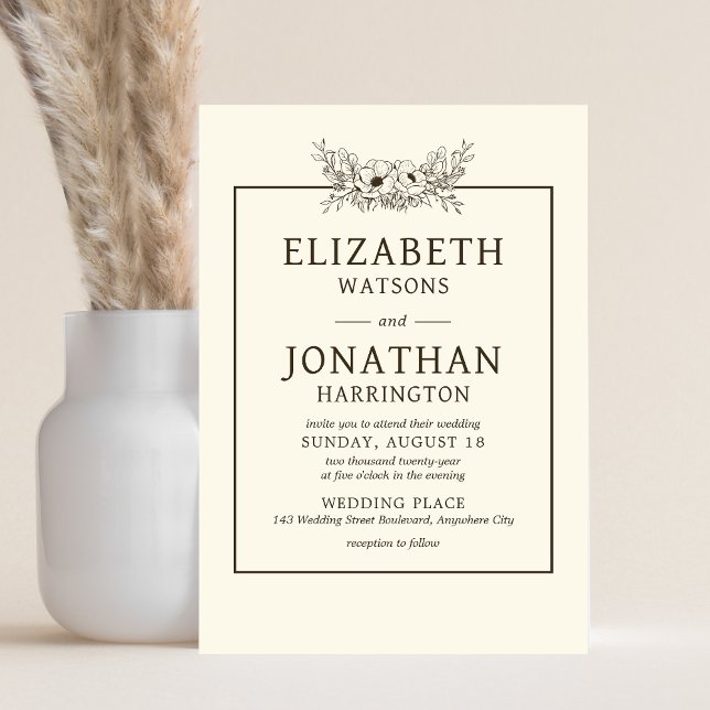 Vintage Blommigt Bröllop Inbjudningar (Vintage Floral Minimalist Wedding Invitation)
