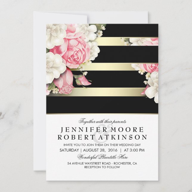 Vintage Blommigt Bröllop Inbjudningar (Framsida)