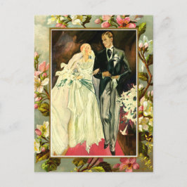 Vintage blommigt bröllop-par vykort