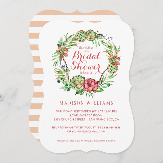 Vintage Blommigt Bröllop Succulent | Möhippa Inbjudningar (Fram/baksida)