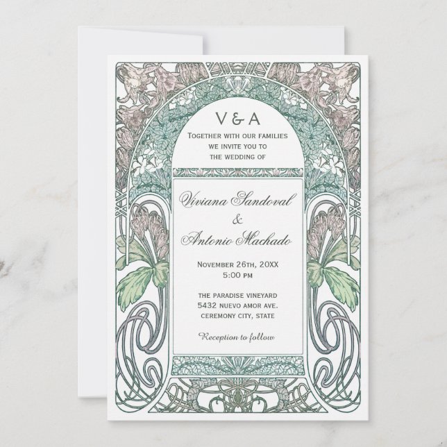 Vintage Blommigt Bröllopsinbjudningar IV (Lila II) Inbjudningar (Framsida)