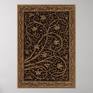 Vintage Blommigt Brown Swirls Poster