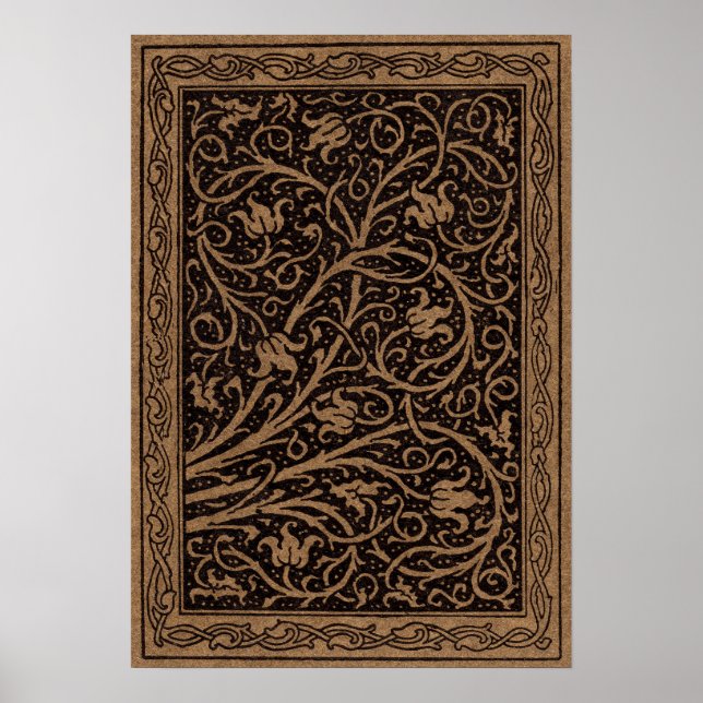 Vintage Blommigt Brown Swirls Poster (Framsidan)