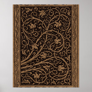 Vintage Blommigt Brown Swirls Poster
