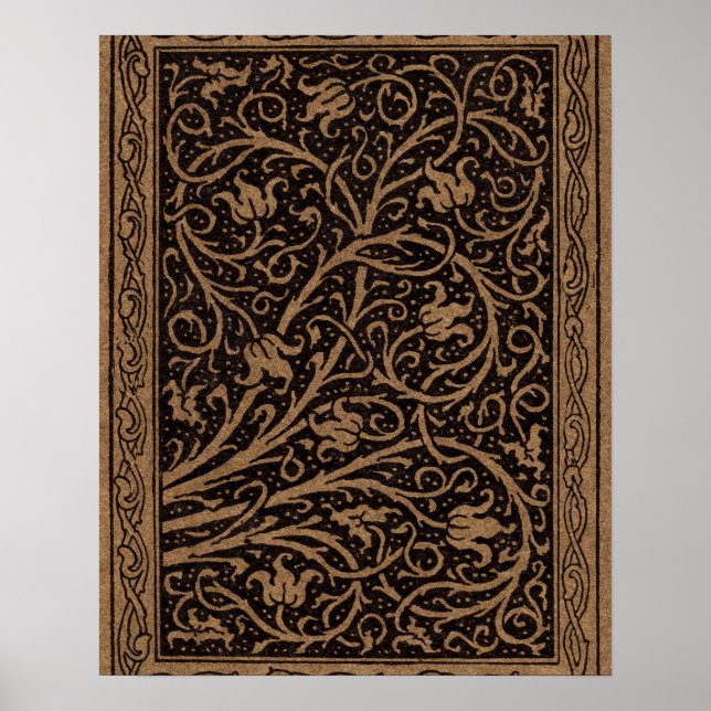 Vintage Blommigt Brown Swirls Poster (Framsidan)