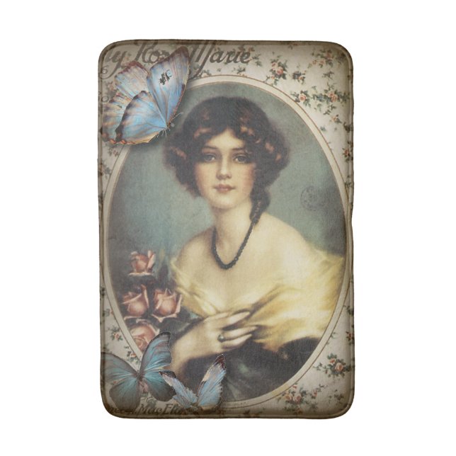 vintage blommigt butterfly parisian victorian badrumsmatta (Framsidan (Vertikal))