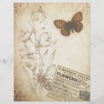 Vintage Blommigt Butterfly Scrapbook Ephemera