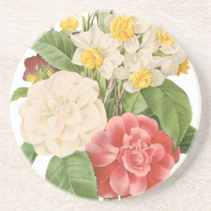 Vintage Blommigt Camelia Daffodil Flowers av Redou Underlägg Sandsten