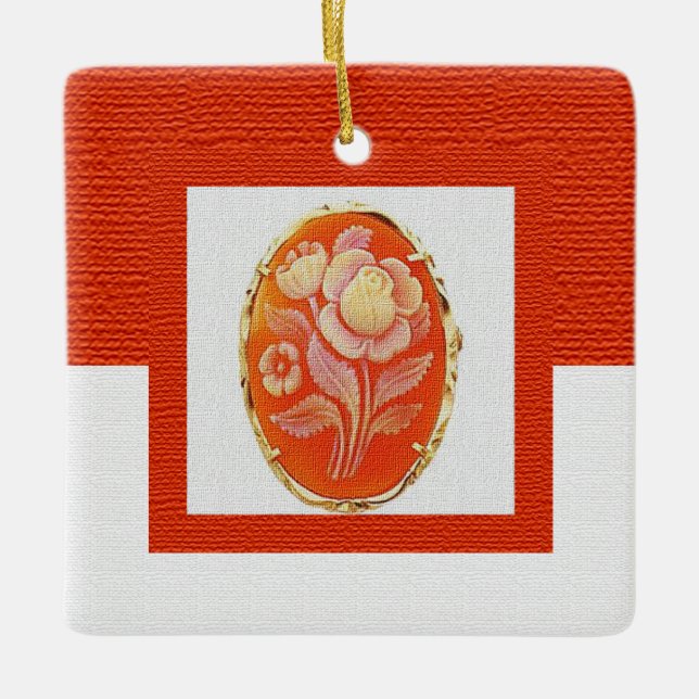 Vintage Blommigt Cameo Mors dag Julgransprydnad Keramik (Framsida)