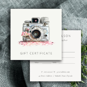 Vintage Blommigt Camera Photography Gift Certifica Fyrkantigt Visitkort