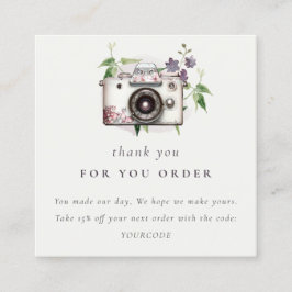 Vintage Blommigt Camera Photography Tack Order Fyrkantigt Visitkort