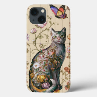 Vintage Blommigt Cat Art William Morris inspirerad