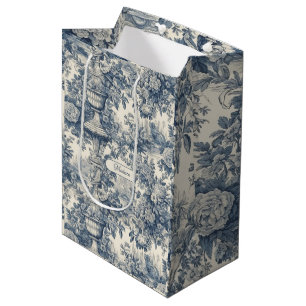 Vintage blommigt chic Blue toile de jouy monogram