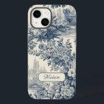 Vintage blommigt chic Blue toile de jouy monogram<br><div class="desc">Elegant vintage Blue toile de jouy monogram iphone case. Vackra sömlösa toile de jouy mönster Blue på vit bakgrund.Toile-utskrifter är för närvarande en ständig vrede, detta är en elegant och en vintage toile de jouy med exotiska dammmönster, en roligt stil som för närvarande är på väg för hemdekaler, kläder, mobila...</div>