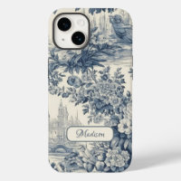 Vintage blommigt chic Blue toile de jouy monogram