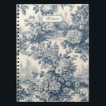 Vintage blommigt chic Blue toile de jouy monogram Anteckningsbok<br><div class="desc">Elegant vintage Blue toile de jouy monogram notebook (bärbar). Vackra sömlösa toile de jouy mönster Blue på vit bakgrund.Toile-utskrifter är för närvarande en ständig vrede, detta är en elegant och en vintage toile de jouy med exotiska dammmönster, en roligt stil som för närvarande är på väg för hemdekaler, kläder, mobila...</div>