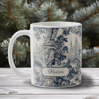 Vintage blommigt chic Blue toile de jouy monogram Kaffemugg