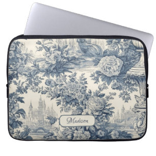 Vintage blommigt chic Blue toile de jouy monogram Laptop Fodral