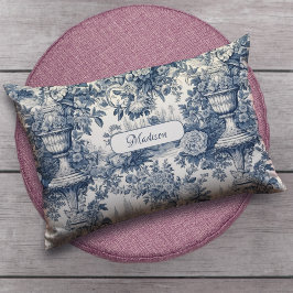 Vintage blommigt chic Blue toile de jouy monogram Lumbarkudde