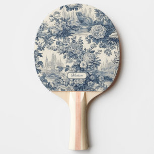Vintage blommigt chic Blue toile de jouy monogram Pingisracket