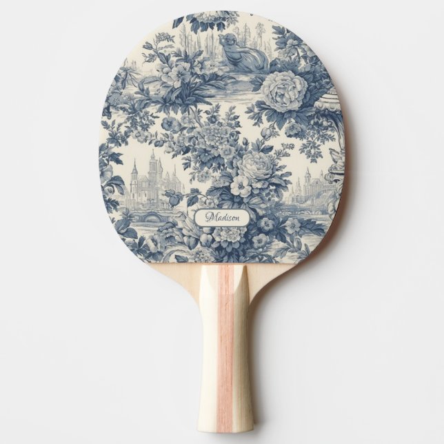 Vintage blommigt chic Blue toile de jouy monogram Pingisracket (Framsidan)