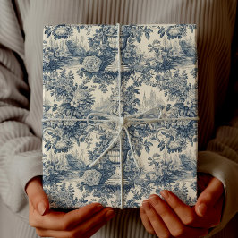 Vintage blommigt chic Blue toile de jouy Presentpapper