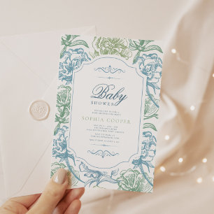 Vintage Blommigt Chinoiserie Baby Shower Inbjudningar