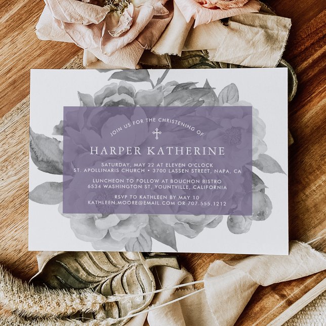 Vintage Blommigt Christening-inbjudan | Violet Inbjudningar (Skapare uppladdad)