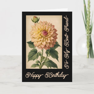 Vintage Blommigt Classic White Dahlia Black Birthd Kort