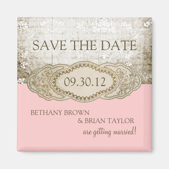 Vintage Blommigt Collection Spara datum magneter (Framsidan)