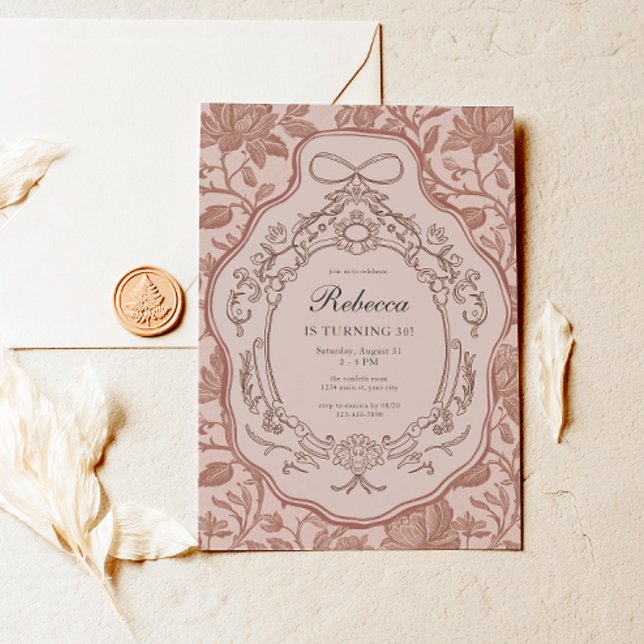 Vintage Blommigt Coquette Vuxen Birthday Inbjudningar (Classic Vintage Floral Birthday Invite)