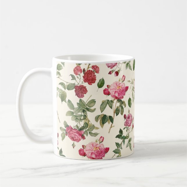 Vintage Blommigt Cream Rosa ros Kaffemugg (Vänster)