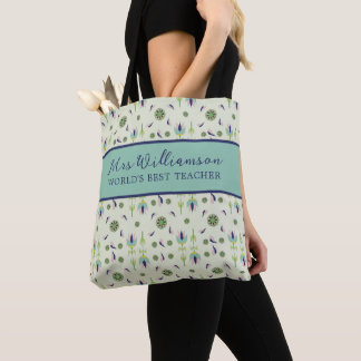 Vintage Blommigt Cream Teacher Tote Bag Tygkasse