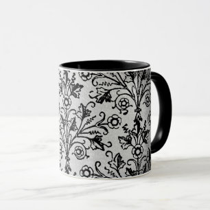Vintage Blommigt Damask Etching on Grungy Grått Mugg