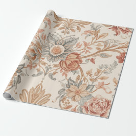 Vintage Blommigt Damask-mönster med Ro och Lämna Presentpapper