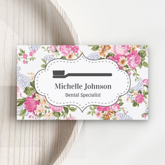Vintage Blommigt Dentalt tandborsttandläkare Visitkort (Skapare uppladdad)