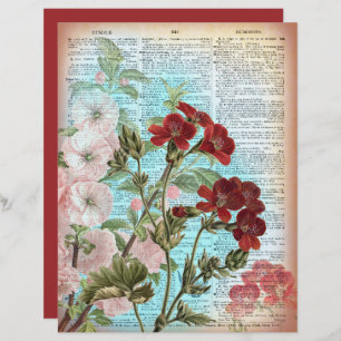 Vintage Blommigt Dictionary Page Scrapbook Papper