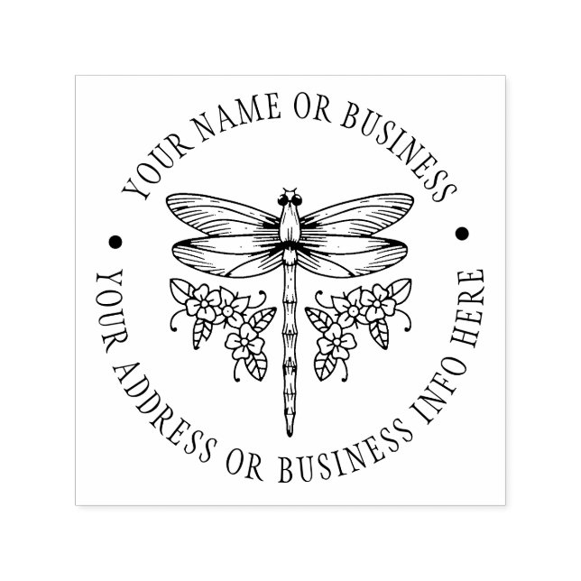 Vintage Blommigt Dragonfly Namn och Returadress Självfärgande Stämpel (Design)