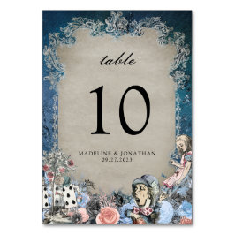 Vintage Blommigt Dusty Blue Alice i Worderland Bordsnummer