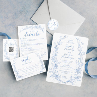 Vintage Blommigt Dusty Blue Elegant bröllop Favori Runt Klistermärke