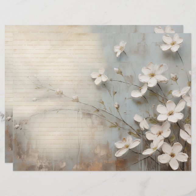 Vintage Blommigt Dusty Blue Junk Journal Pappra La (Fram/baksida)