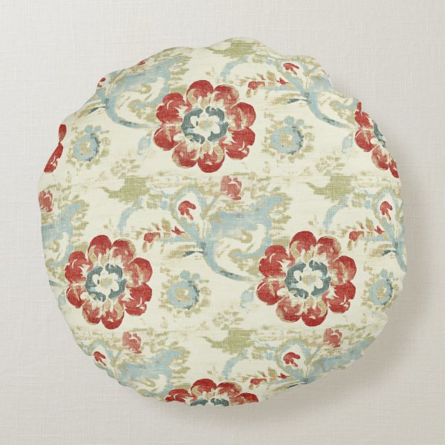 Vintage Blommigt Elegance Rund Kudde (Baksidan)