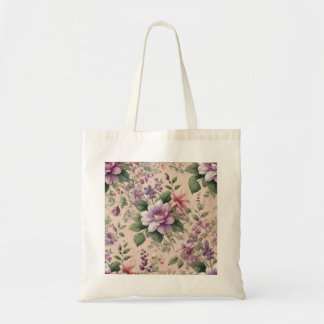 Vintage Blommigt Elegance Tote Bag - Soft Beige me Tygkasse