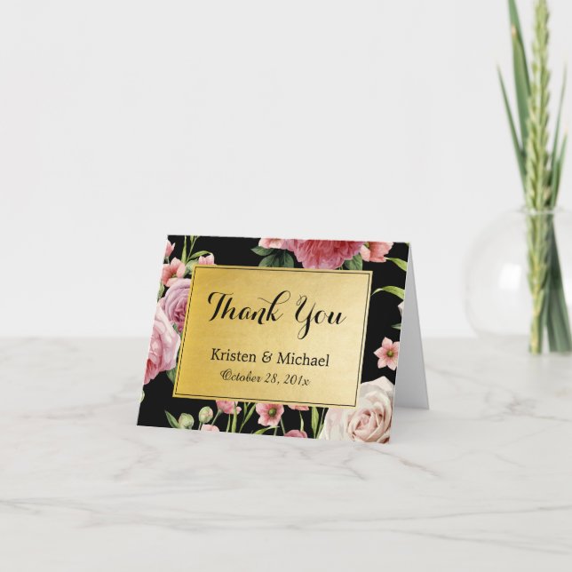 Vintage Blommigt Elegant Black Guld Tack (Framsida)